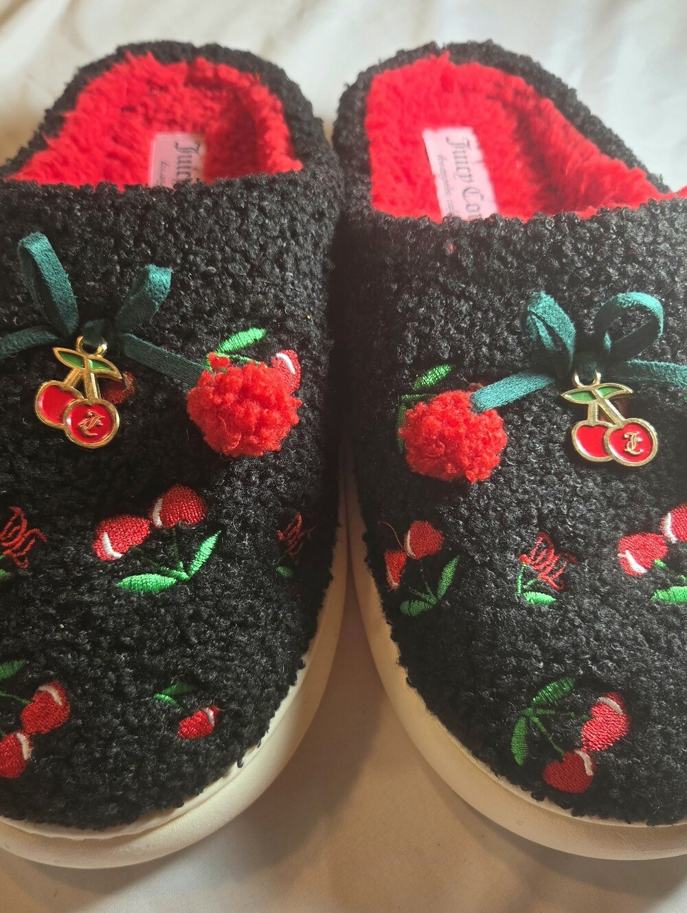 Juicy Couture Black & Red Cherry Embroidered Kids Slip-On Footies